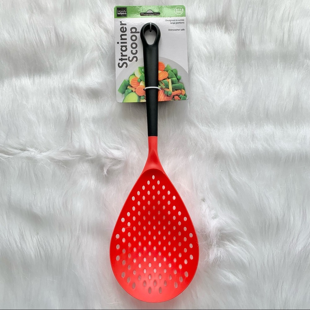 NWT Red & Black Scoop Strainer Food Shovel Drain Colander